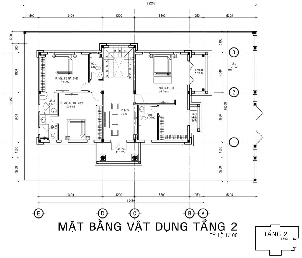 Chia sẻ bản CAD biệt thự 4 tầng 4 Mặt bằng tầng 2 Biệt thự 4 tầng