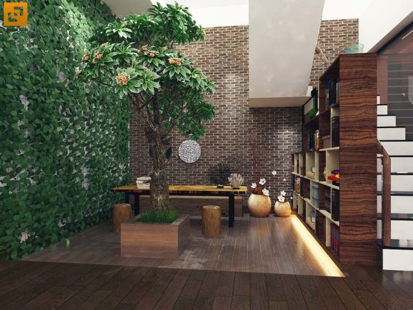 Phòng đọc sách trồng thêm cây xanh thân thiện môi trường