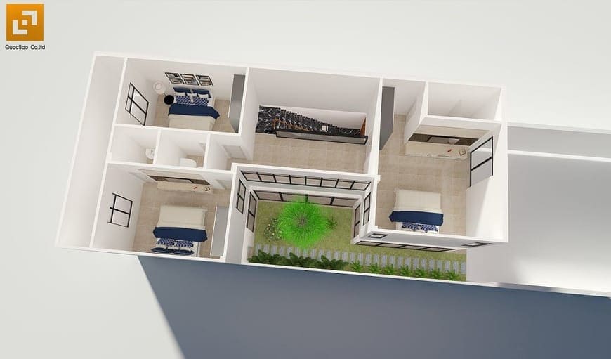 Bố trí công năng sử dụng mặt bằng tầng 1 ngôi biệt thự 2 tầng mái thái - bt19114