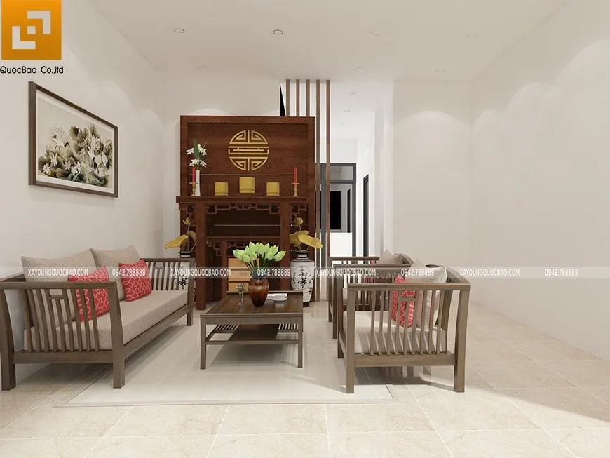 Nhà phố 3 tầng đẹp 5x17m tại Thuận An - NP20103 12 Phòng thờ tại sân thượng được bố trí thêm bộ bàn ghế dùng nước