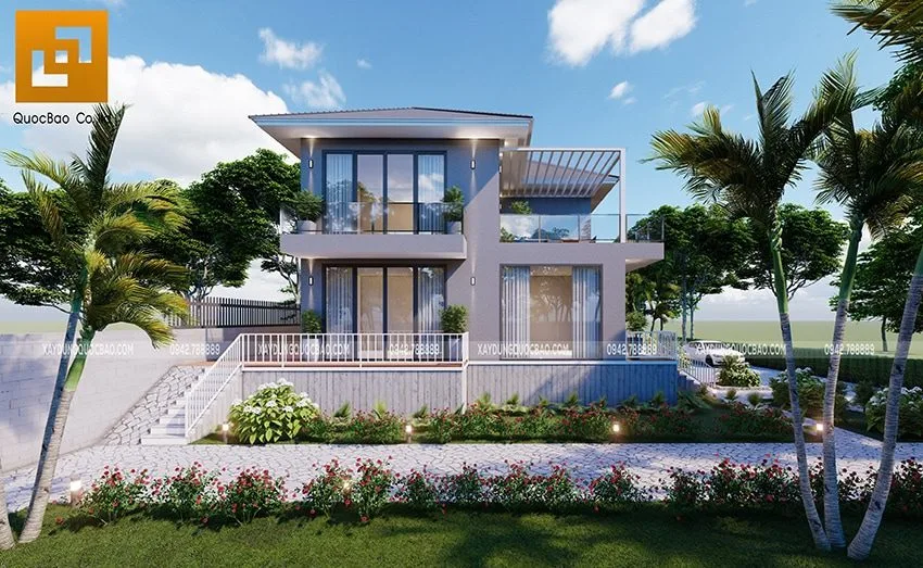 Chiêm Ngưỡng Biệt Thự Vườn Đẹp 2 Tầng Có Tầng Hầm Tại Nhơn Trạch- BT20104 8 Góc nhìn từ phía bên trái biệt thự 2 tầng. Nhìn từ góc độ nào cũng nổi bật, không thua kém mặt tiền