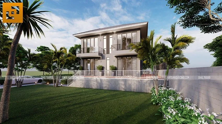 Chiêm Ngưỡng Biệt Thự Vườn Đẹp 2 Tầng Có Tầng Hầm Tại Nhơn Trạch- BT20104 7 Góc nhìn từ phía bên phải của biệt thự sân vườn