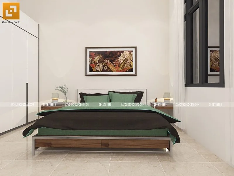 Nhà phố 3 tầng đẹp 5x17m tại Thuận An - NP20103 11 Phối cảnh thiết kế nội thất phòng ngủ tại lầu 1
