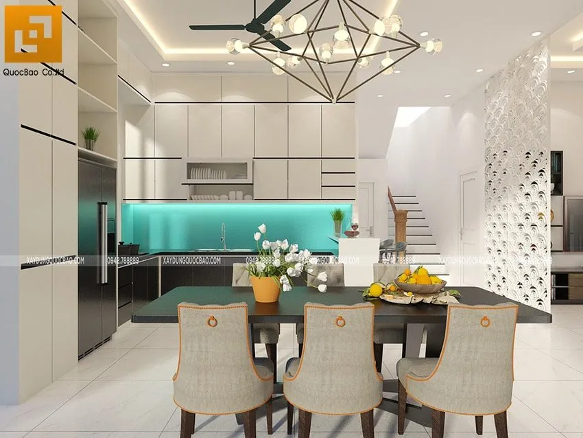 Chiêm Ngưỡng Biệt Thự Vườn Đẹp 2 Tầng Có Tầng Hầm Tại Nhơn Trạch- BT20104 14 Vách ngăn CNC chân cầu thang ngăn cách phòng khách và phòng bếp