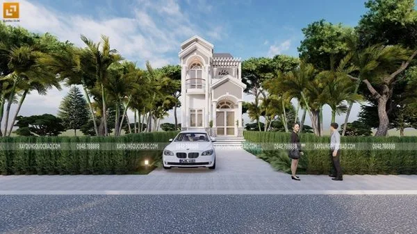 Phối cảnh ngoại thất nhà phố tân cổ điển 2 tầng tại Vĩnh Cửu, Đồng Nai của gia đình anh Tiến