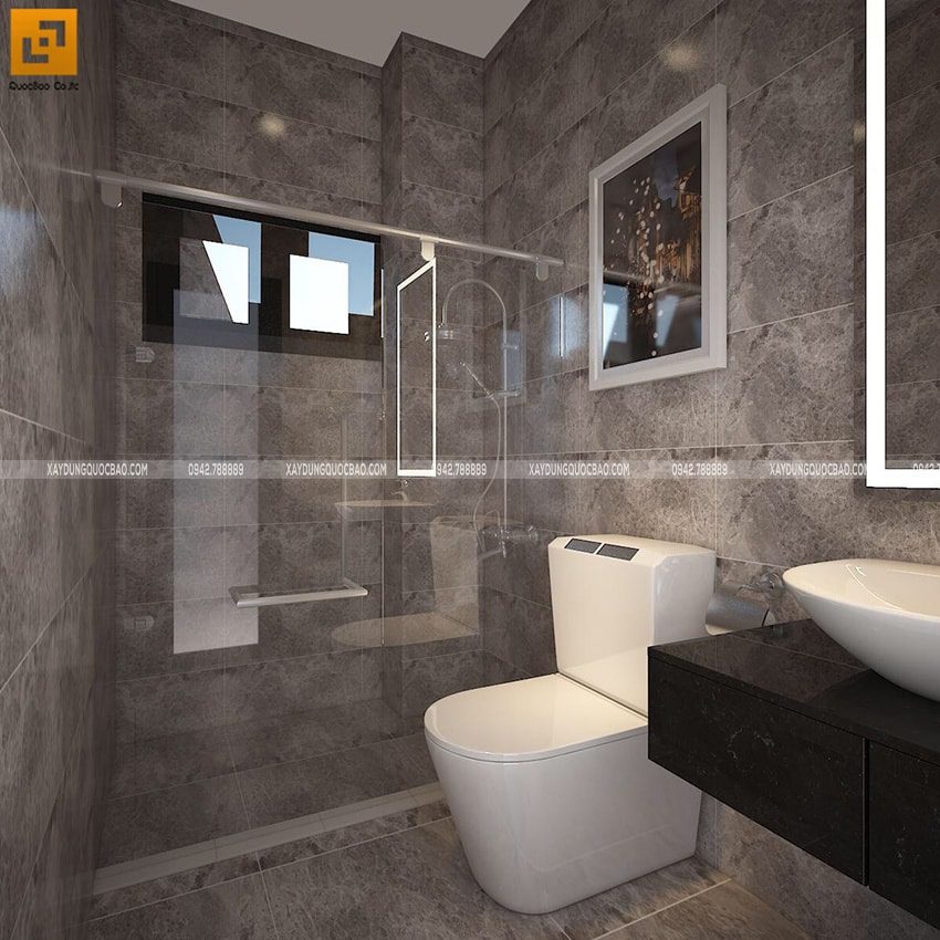 Phòng vệ sinh và phòng tắm hiện đại được thiết kế khép kín bên trong phòng ngủ master
