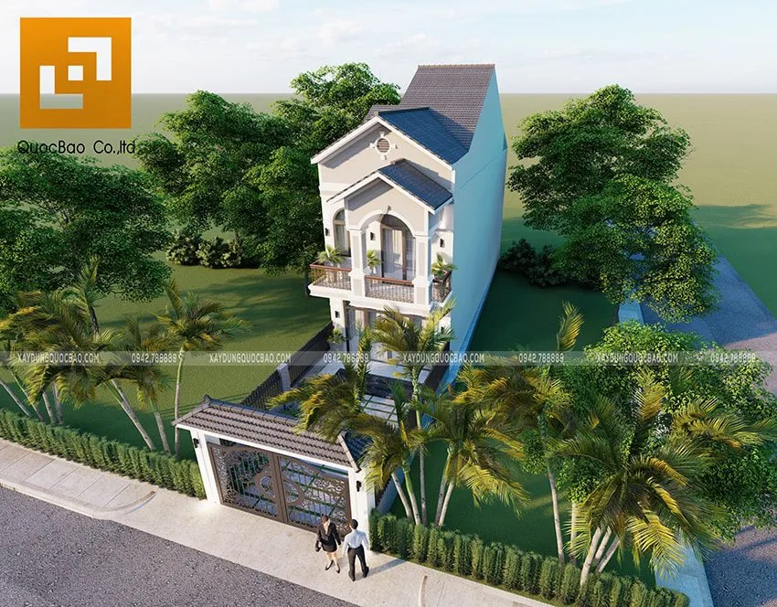 Nhà 2 tầng mái thái 5x16m tại Biên Hòa - NP20102 2 Phối cảnh tổng thể mẫu thiết kế nhà mái thái 2 tầng hiện đại, sang trọng