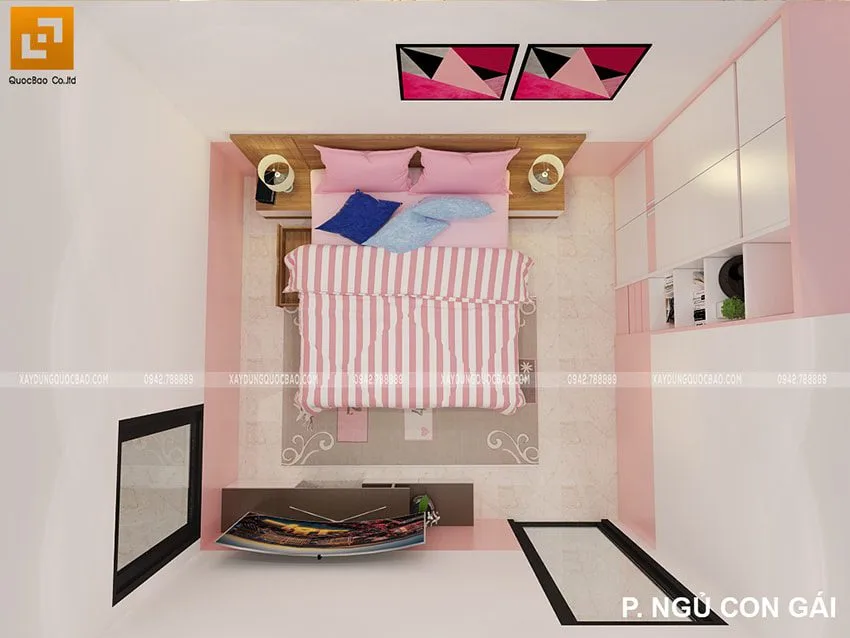 Nhà 2 tầng mái thái 5x16m tại Biên Hòa - NP20102 13 Phòng ngủ của bé gái được phối với tông màu hồng nữ tính dễ thương