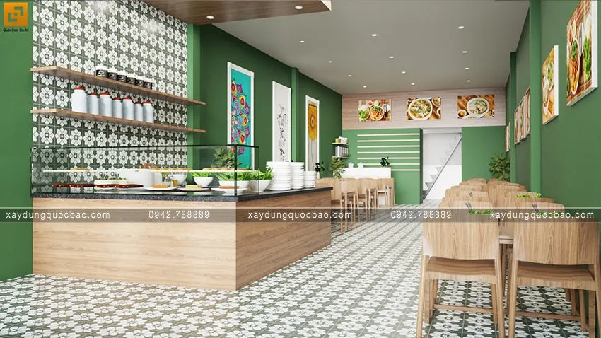 Hệ thống đèn lon downlight âm trần trải dài ở các lối đi đem đến ánh sáng ngày cho cả quán.