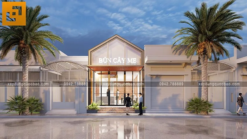 Phối cảnh quán ăn nhanh Cây Me khi về tối