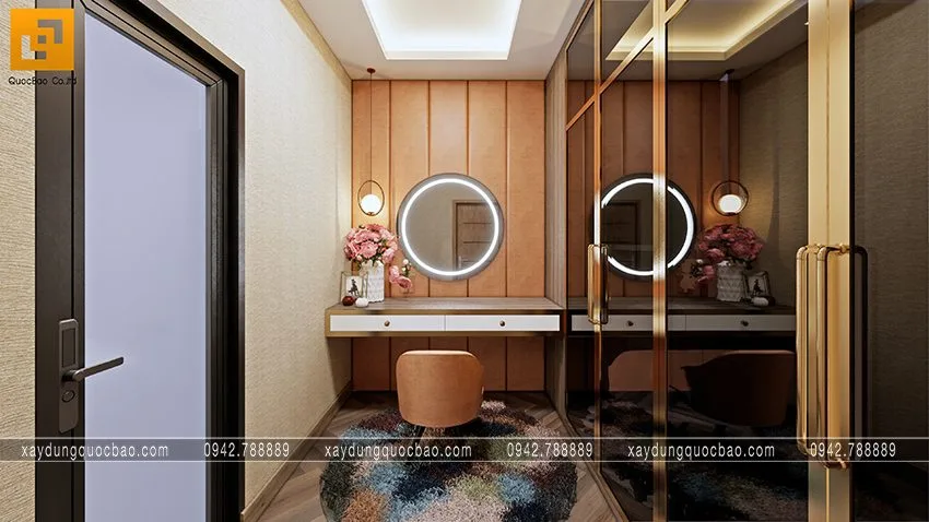 Biệt thự phố đẹp hiện đại giao thoa phong cách kiến trúc Á Âu 31 Bàn trang điểm kết hợp trong phòng thay đồ sang trọng