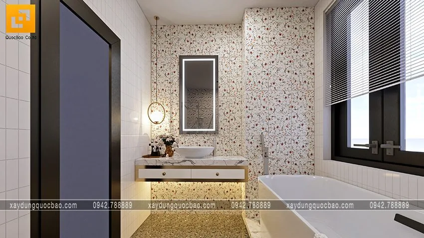 Biệt thự phố đẹp hiện đại giao thoa phong cách kiến trúc Á Âu 35 Kế bên bồn tắm nằm là cửa sổ 2 cánh lớn đem ánh sáng vào bên trong và giúp không khí lưu thông dễ dàng