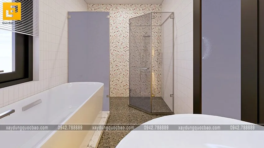 Biệt thự phố đẹp hiện đại giao thoa phong cách kiến trúc Á Âu 36 Phòng tắm đứng vách ngăn bằng kính trong suốt, bồn cầu thiết kế ở góc cuối phòng tắm rất tiện dụng