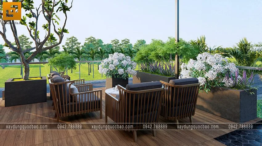 Biệt thự phố đẹp hiện đại giao thoa phong cách kiến trúc Á Âu 26 Bộ bàn ghế sofa kê ở không gian thiên nhiên tối ưu sự thoải mái, tận hưởng luồng gió mát tự nhiên