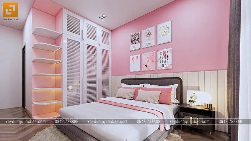 Biệt thự phố đẹp hiện đại giao thoa phong cách kiến trúc Á Âu 44 Phòng ngủ của con gái quyến rũ, nữ tính với gam màu hồng
