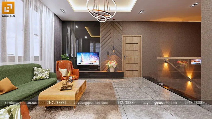 Biệt thự phố đẹp hiện đại giao thoa phong cách kiến trúc Á Âu 39 Cửa số lớn lấy sáng tự nhiên cho không gian cả tầng, hệ thống đèn trần đem lại hiệu ứng nhiều sắc màu