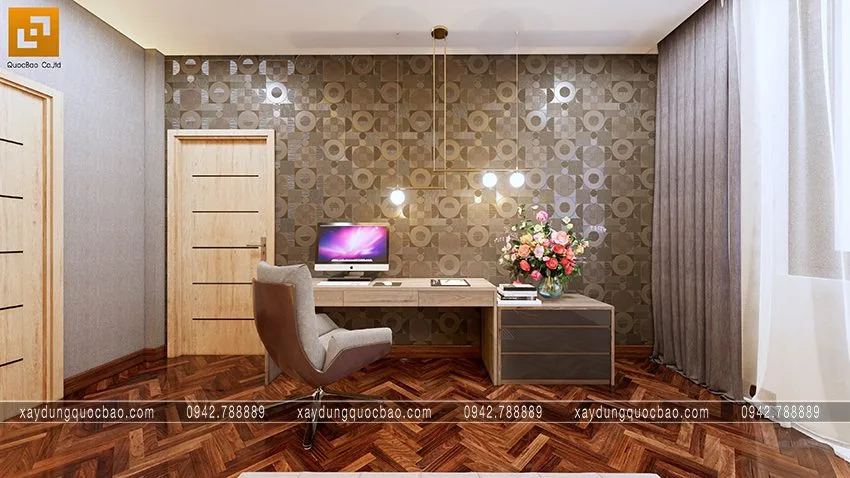 Biệt thự phố đẹp hiện đại giao thoa phong cách kiến trúc Á Âu 43 Góc bàn làm việc của gia chủ bố trí bên trong phòng ngủ