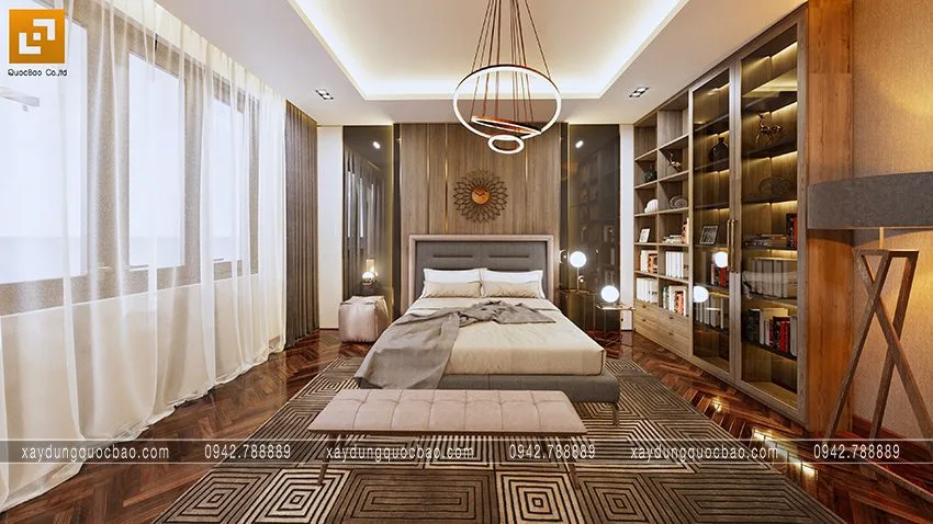 Biệt thự phố đẹp hiện đại giao thoa phong cách kiến trúc Á Âu 40 Phòng ngủ master thứ 2 được thiết kế đậm sắc, cửa sổ 4 cánh giúp tối đa ánh sáng trời