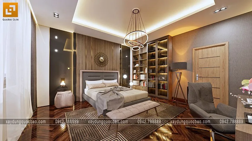 Biệt thự phố đẹp hiện đại giao thoa phong cách kiến trúc Á Âu 41 Đèn Led tròn khối cầu mang hiệu ứng độc đáo cho không gian phòng ngủ