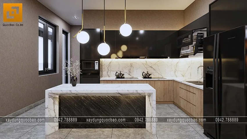 Biệt thự phố đẹp hiện đại giao thoa phong cách kiến trúc Á Âu 18 Thiết kế phòng bếp hợp phong thủy theo quy tắc khu tam giác bếp đem lại nhiều lợi ích