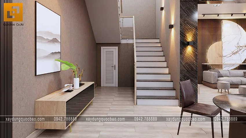 Biệt thự phố đẹp hiện đại giao thoa phong cách kiến trúc Á Âu 17 Trang trí không gian chân cầu thang