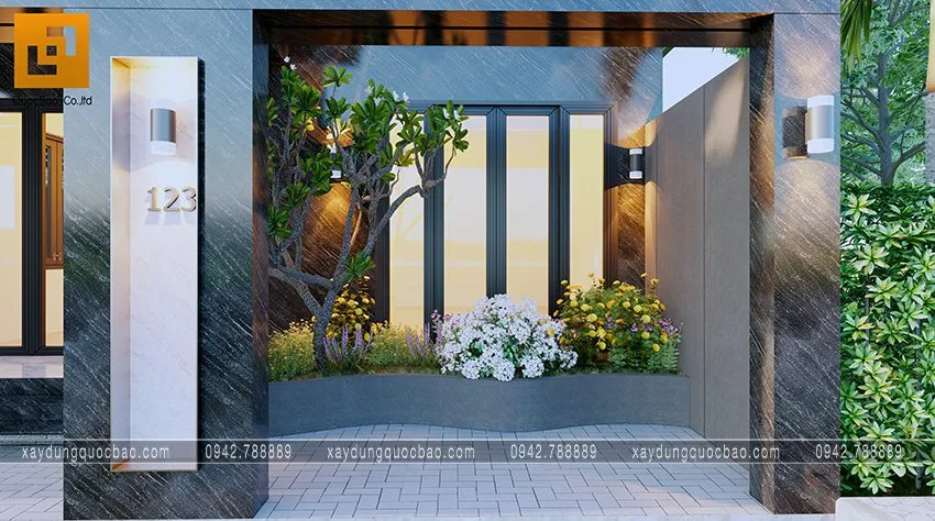 Biệt thự phố đẹp hiện đại giao thoa phong cách kiến trúc Á Âu 12 Mảng xanh của sân vườn, chậu hoa là một yếu không thể thiếu cho không gian sống lành mạnh