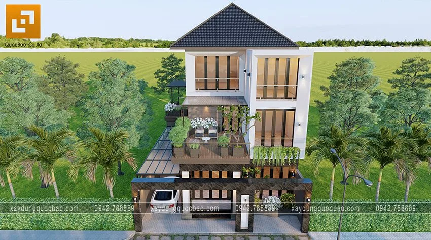 Biệt thự phố đẹp hiện đại giao thoa phong cách kiến trúc Á Âu 6 Biệt thự 3 tầng có sự kết hợp của biệt thự mái Nhật và phong cách mái ngói dốc châu Âu độc đáo