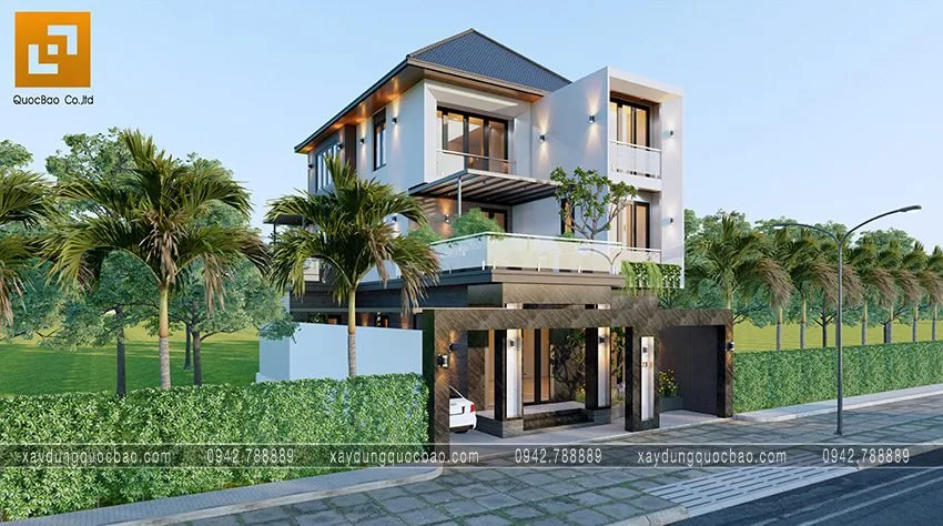Biệt thự phố đẹp hiện đại giao thoa phong cách kiến trúc Á Âu 9 Kiến trúc hiện đại pha lẫn hơi hướng cổ điển đem đến thiết kế biệt thự sang trọng, thẩm mỹ