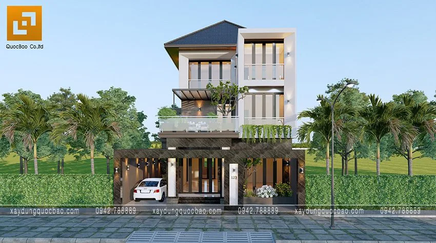 Biệt thự phố đẹp hiện đại giao thoa phong cách kiến trúc Á Âu 1 Phối cảnh biệt thự phố 3 tầng mái Nhật gia đình anh Phúc tại Biên Hòa, Đồng Nai