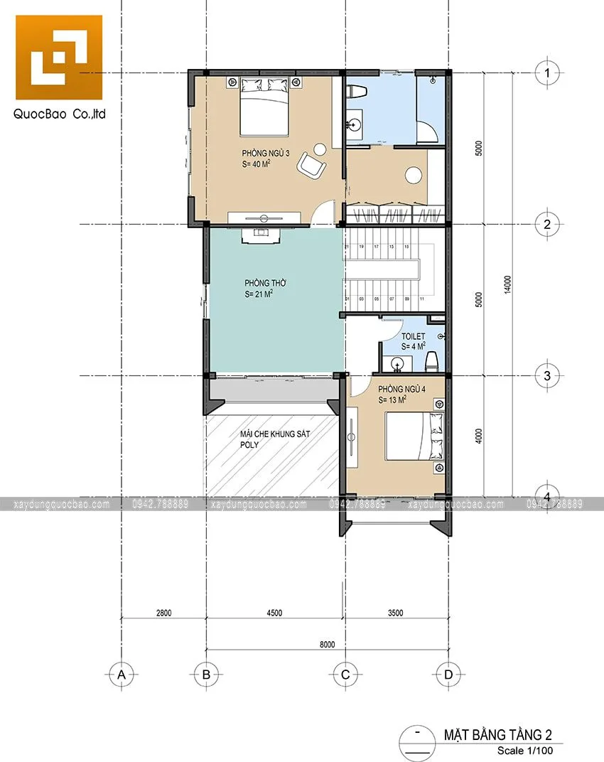 Biệt thự phố đẹp hiện đại giao thoa phong cách kiến trúc Á Âu 37 Phối cảnh mặt bằng nội thất lầu 2 của căn biệt thự phố