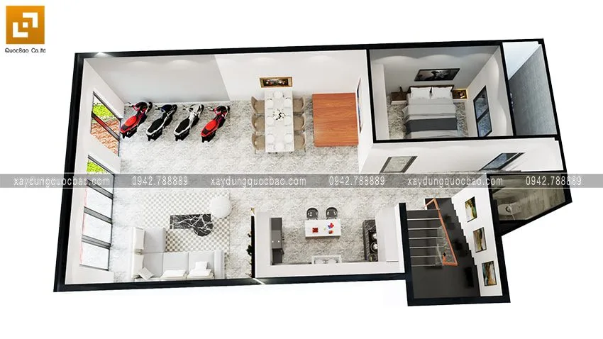 Nhà mái Nhật 2 tầng kiến trúc độc đáo 7x15m - NP21105 7 Mặt bằng nội thất tầng trệt