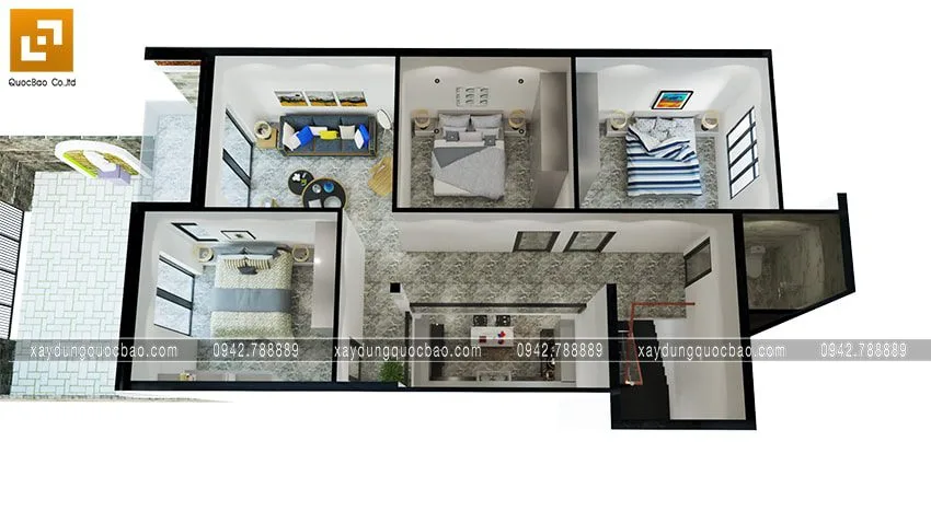 Nhà mái Nhật 2 tầng kiến trúc độc đáo 7x15m - NP21105 8 Mặt bằng nội thất lầu 1