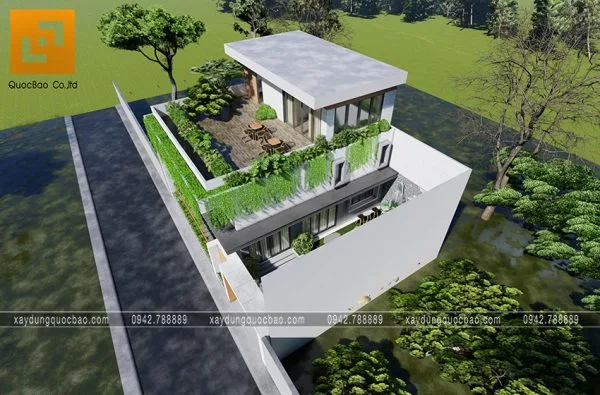 Thiết kế biệt thự ấn tượng nhờ không gian mở với phần sân thượng xanh mát