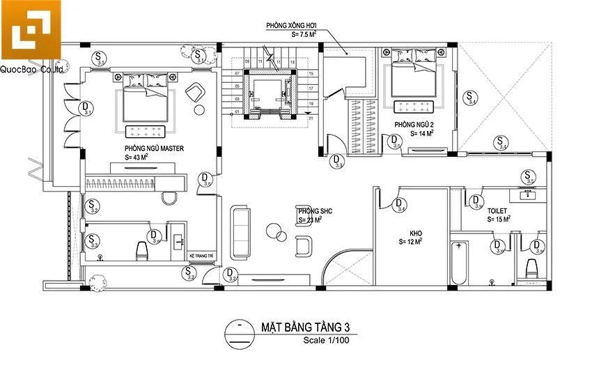 Biệt Thự 4 Tầng Hiện Đại 10x20m Tại Trảng Bom - BT22119 17 Bố trí công năng sử dụng lầu 2 biệt thự 4 tầng gia đình anh Phong