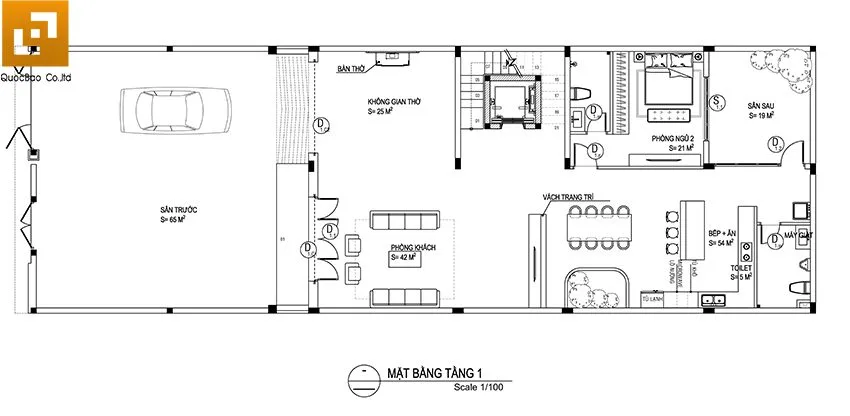 Biệt Thự 4 Tầng Hiện Đại 10x20m Tại Trảng Bom - BT22119 8 Bố trí công năng sử dụng tầng trệt biệt thự 4 tầng gia đình anh Phong