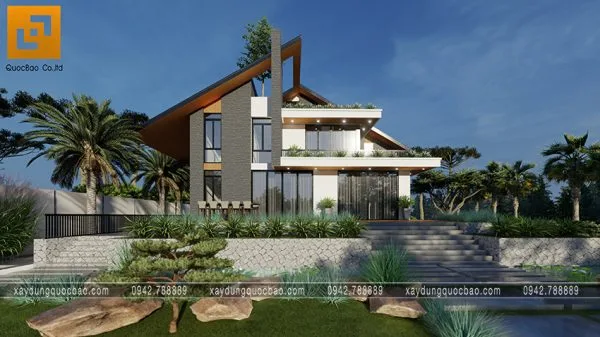 Căn biệt thự 3 tầng mái lệch của gia đình cô Chi