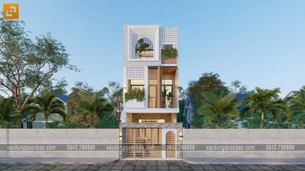 Thiết kế nhà phố 3 tầng hiện đại mái bằng đẹp