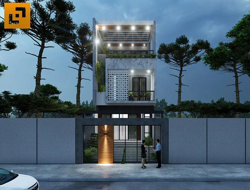 Ở khu vực trần nhà và ban công các tầng lầu sử dụng hệ đèn led âm tường cho ánh sáng vừa phải, tạo thêm sự ấm cúng và gần gũi.