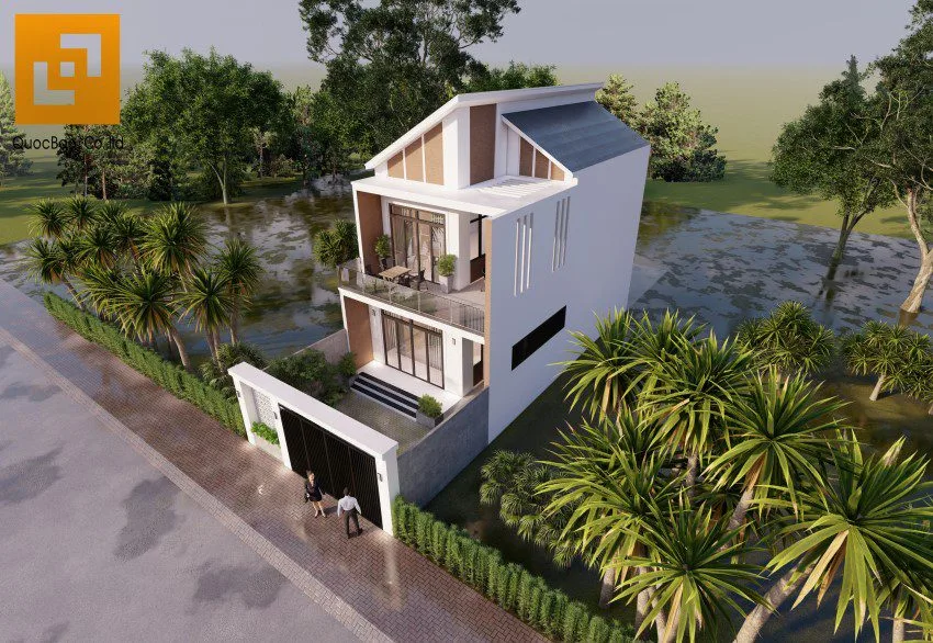 Biệt thự 2 tầng mái lệch độc đáo