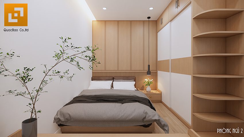 Cũng giống phòng ngủ ở dưới tầng trệt, không gian phòng ngủ đơn số 2 cũng được trang trí đầy đủ thiết bị nội thất phù hợp với không gian nhỏ gọn