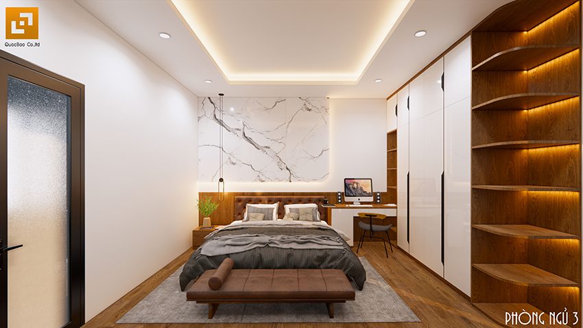 Với thiết kế tối giản và sử dụng nội thất màu sắc tinh tế, phòng ngủ hiện đại tạo nên sự cân bằng giữa tính thẩm mỹ và tính tiện dụng.