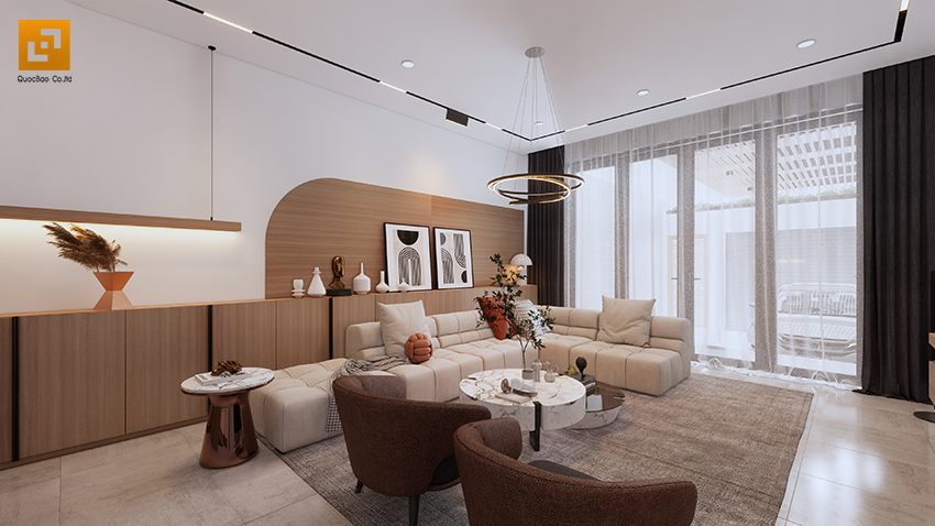Phòng khách của biệt thự phố cần được thiết kế với không gian rộng rãi, tiện nghi và sang trọng.