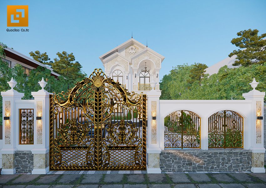Một trong những yếu tố không thể thiếu trong thiết kế một biệt thự 2 tầng đẹp là khối kiến trúc tường rào và cổng.