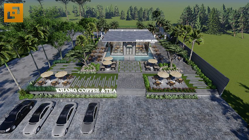 Thiết kế quán cafe với không gian sân vườn rộng lớn