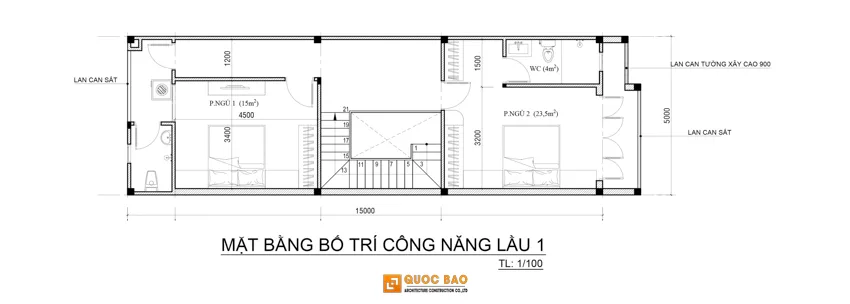 mặt bằng công năng nhà phố hiện đại 2 tầng