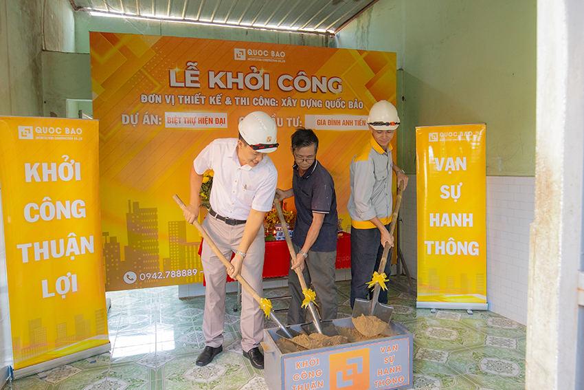 Dự án nhà phố hiện đại 2 tầng 1 tum GĐ anh Tiến tại Hố Nai, Đồng Nai - NP26001 6 Khởi công nhà phố hiện đại 2 tầng 1 tum