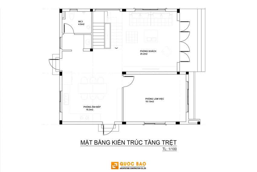 Thiết Kế Nhà Phố 2 Tầng hiện đại – Tối Ưu Không Gian Cho Gia Đình Trẻ 5 Mặt bằng công năng nhà phố 2 tầng hiện đại
